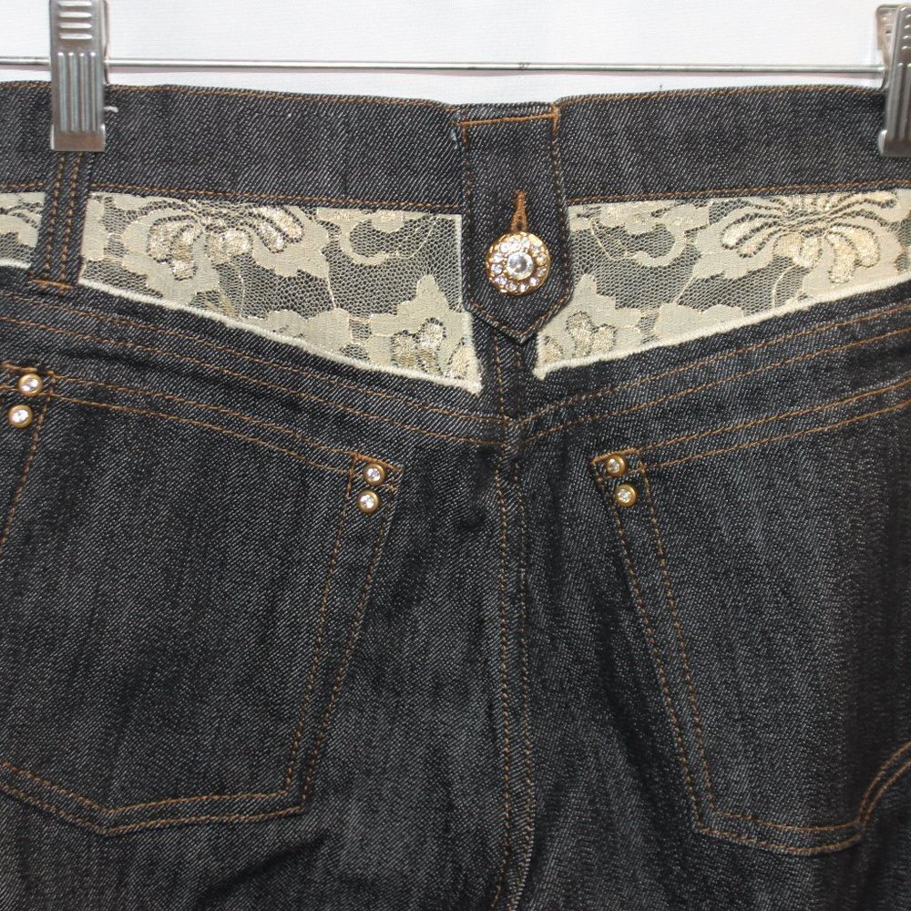 V Cristina Black Jeans with Lace and Rhinestone Button Accents - Picture 8 of 12
